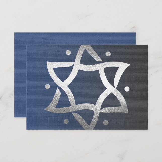 Bar Mitzvah Gray and Blue WooSilver Star RSVP (Anverso / Reverso)