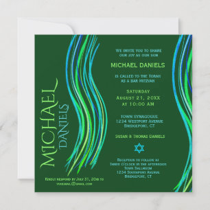 Bar Mitzvah Green Prayer Shawl Invitación