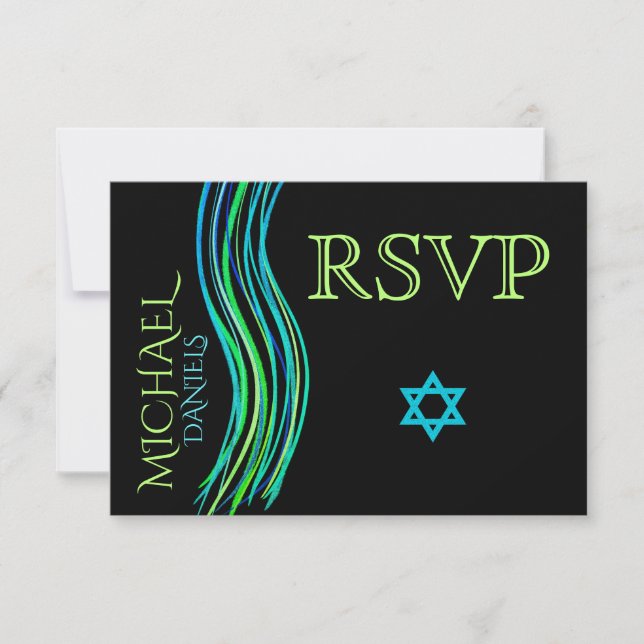 Bar Mitzvah Green Prayer Shawl RSVP (Anverso)
