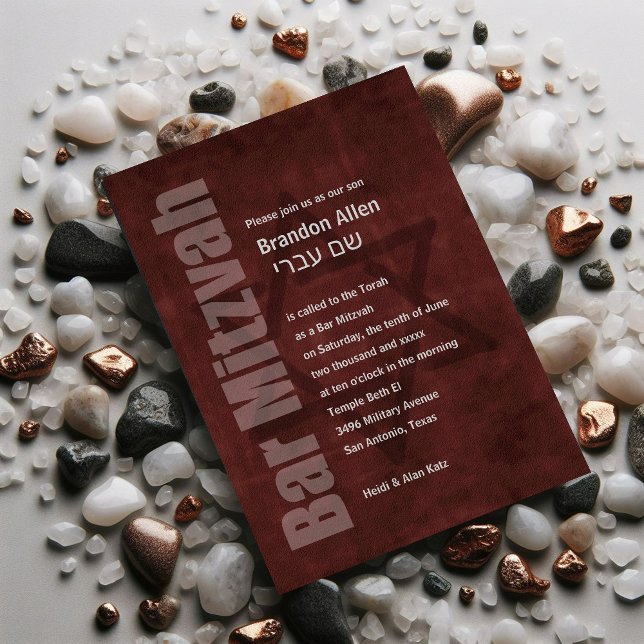 Bar Mitzvah Grunge Invitación Roja (Subido por el creador)
