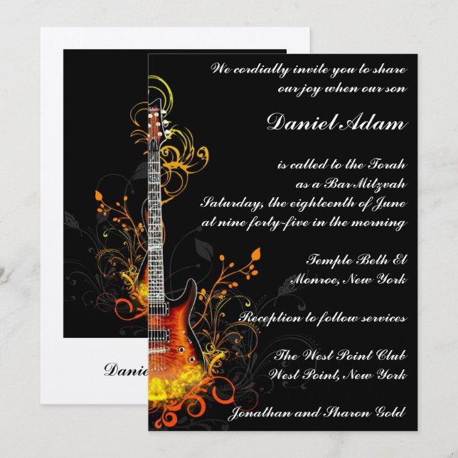 Bar Mitzvah Guitar Invitación (Anverso / Reverso)