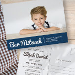 Bar Mitzvah Invitación a la fotografía Personaliza<br><div class="desc">El diseño se compone de tipografía sans serif y de una juguetona tipografía de escritura cursiva en un simple fondo. Añadir una foto horizontal personalizado. Disponible aquí: http://www.zazzle.com/store/selectpartysupplies</div>