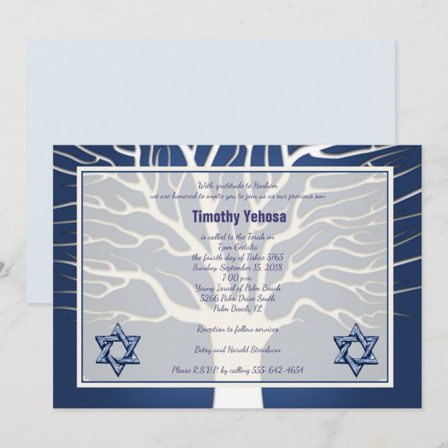 Bar Mitzvah Invitación Árbol de la Marina en vivo (Anverso / Reverso)