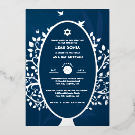Bar Mitzvah Invitación Árbol de RELIEVE METALIZADO
