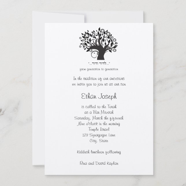 Bar Mitzvah Invitación Árbol de vida Boda hebreo (Anverso)