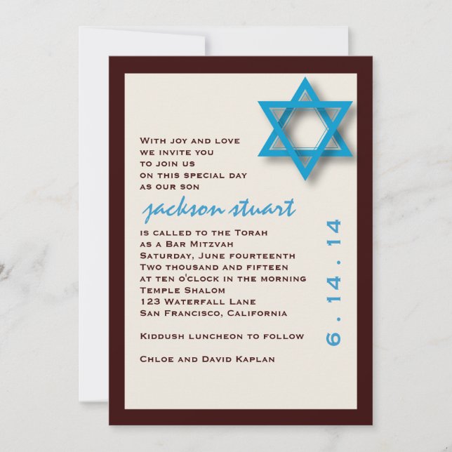 Bar Mitzvah Invitación Jackson (Anverso)