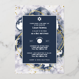 Bar Mitzvah Invitación Real Relieve metalizado Aga