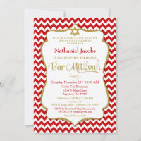 Bar Mitzvah Invitación Red Gold Elegant Chevron