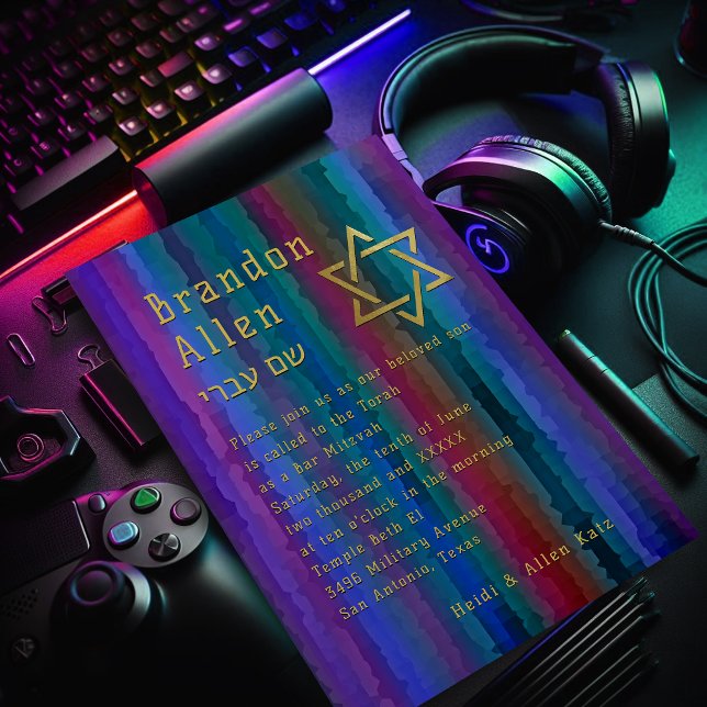 Bar Mitzvah Jewel Tone Streaks invitación (Subido por el creador)