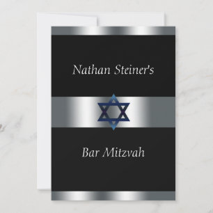 Bar Mitzvah, negro y plateado, elegante invitación