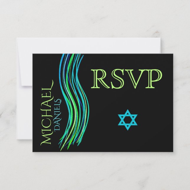 Bar Mitzvah Neon Green Prayer Shawl RSVP (Anverso)