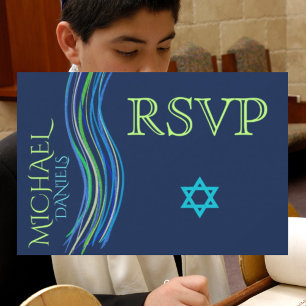Bar Mitzvah Oración azul y verde Shawl RSVP