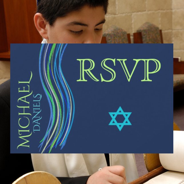 Bar Mitzvah Oración azul y verde Shawl RSVP (Subido por el creador)