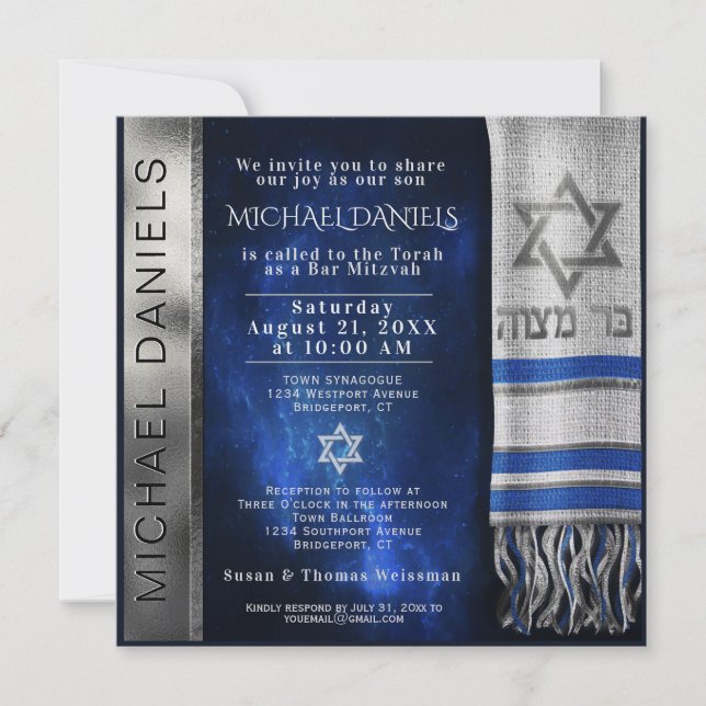 Bar Mitzvah Prayer Shawl Invitación (Anverso)