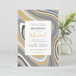 Bar Mitzvah Purpurina moderno Agate Invitación