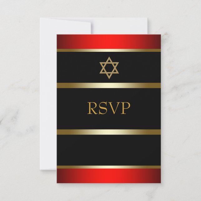 Bar Mitzvah RSVP Rojo Negro Oro (Anverso)