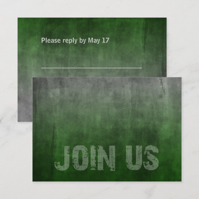 Bar Mitzvah Rugged Fade Green RSVP Card (Anverso / Reverso)