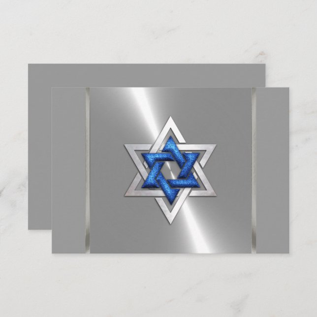 Bar Mitzvah Star of David Blue & Silver RSVP (Anverso / Reverso)