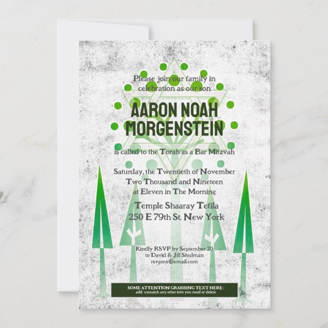 Bar Mitzvah Verde Blanco Árboles de la Vida Outdoo (Reverso)