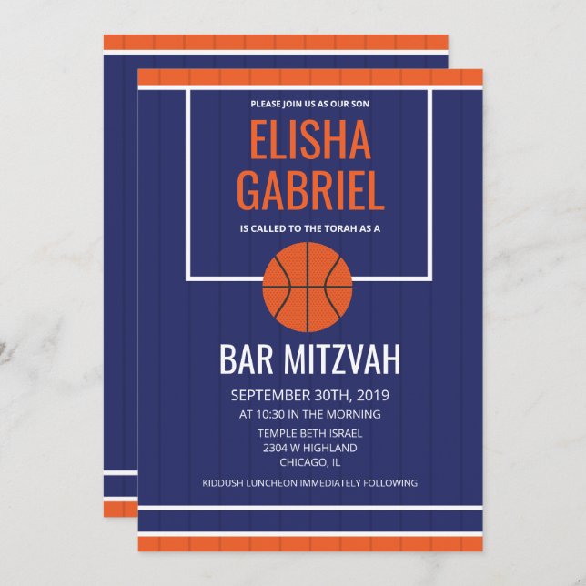 Bar Mitzvah Vintage Invitación al baloncesto (Anverso / Reverso)