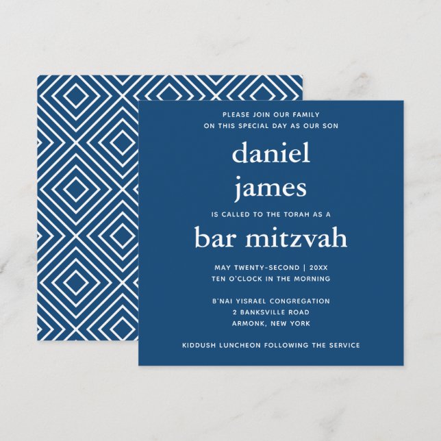 Bar moderno azul de la marina Invitación a la plaz (Anverso / Reverso)