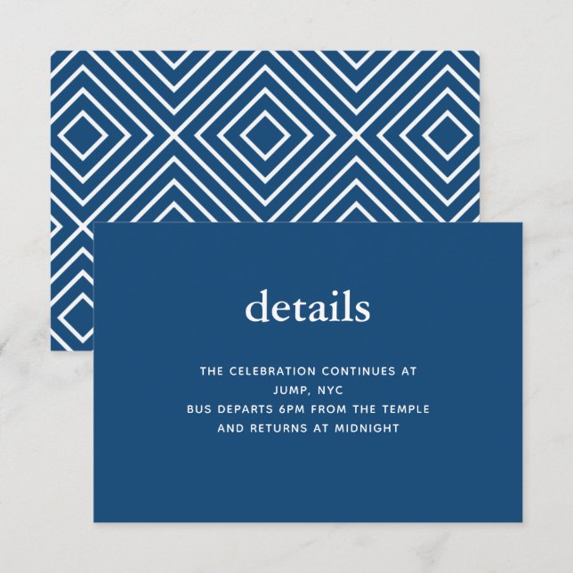 Bar moderno azul marino Mitzvah II Invitación Inse (Anverso / Reverso)