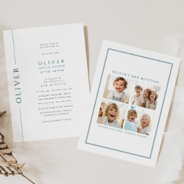 Bar moderno azul y blanco Mitzvah Invitación Foto