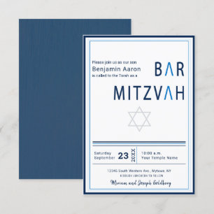 Bar moderno con banda azul Invitación Mitzvah