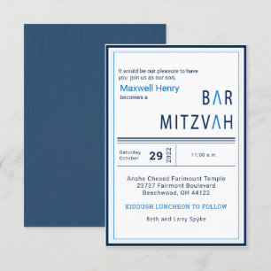 Bar moderno con banda azul Invitación Mitzvah