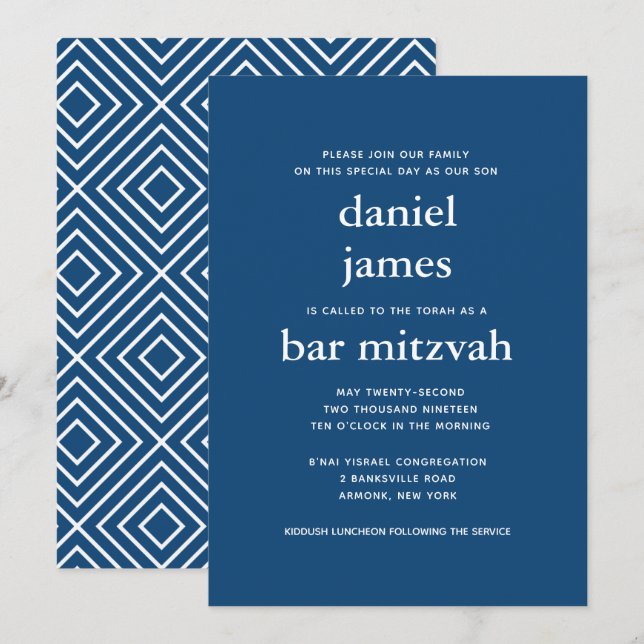 Bar moderno de la Marina Azul Invitación Mitzvah I (Anverso / Reverso)