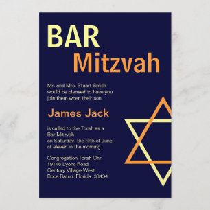 Bar moderno Mitzvah Invitación - Naranja y azul de