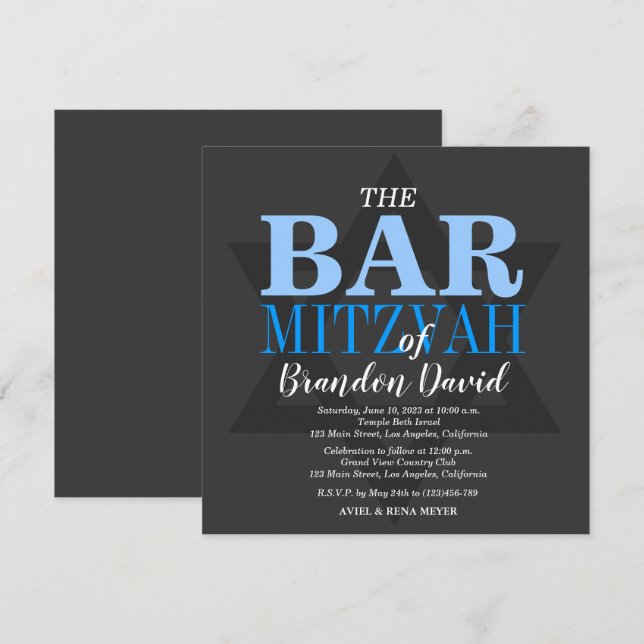 Bar moderno Mitzvah Invitación Personalizados Invi (Anverso / Reverso)