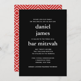 Bar moderno negro y rojo Mitzvah Invitación