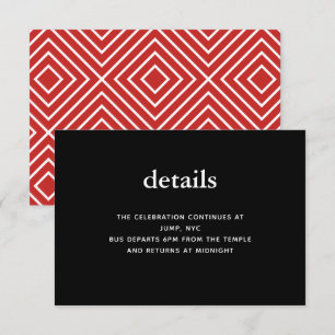Bar moderno negro y rojo Mitzvah Invitación Insert
