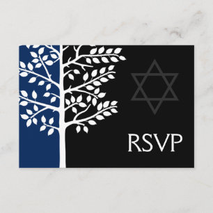 Bar Navy Black Tree of Life Mitzvah RSVP