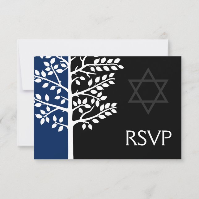 Bar Navy Black Tree of Life Mitzvah RSVP (Anverso)