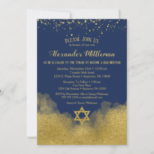 Bar Navy Blue Gold Invitación a Mitzvah