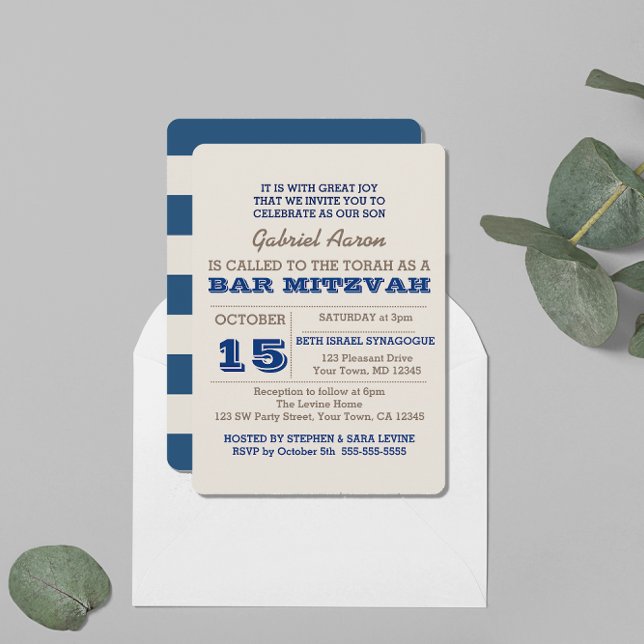 Bar Navy Blue & Silver Invitación a Mitzvah (Subido por el creador)