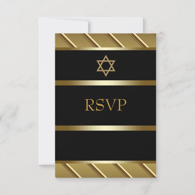 Bar negro y dorado Mitzvah RSVP (Anverso)