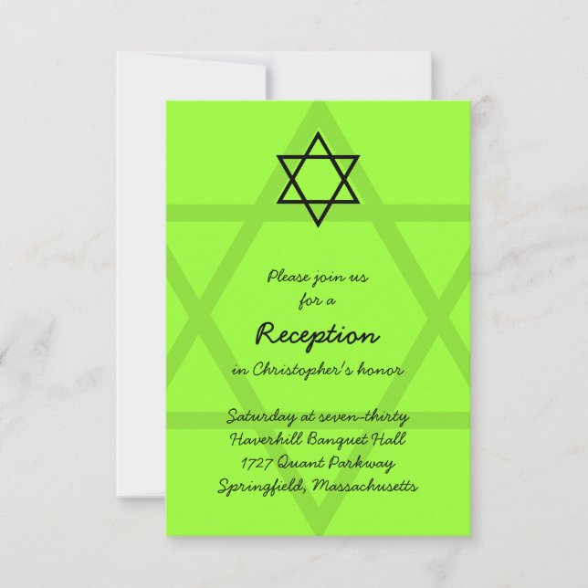 Bar negro y verde Tarjeta de recepción Mitzvah 2 (Anverso)