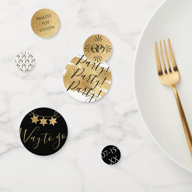 Bar o Bat Mitzvah Confetti Elegante Oro y Negro (Grupo)