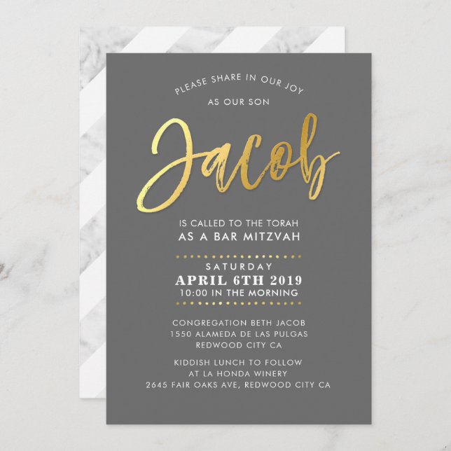 Bar personalizado Mitzvah Invitación para Jacob gr (Anverso / Reverso)