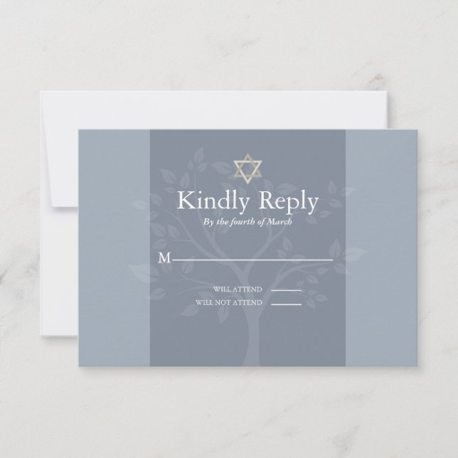 Bar RSVP Mitzvah Dusty Blue Tree of Life (Anverso)