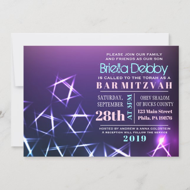 Bar STARS and LIGHTS Bat Mitzvah Invitación (Anverso)