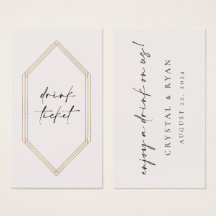 Bar Ticket Drink Token Wedding Reception Card C100