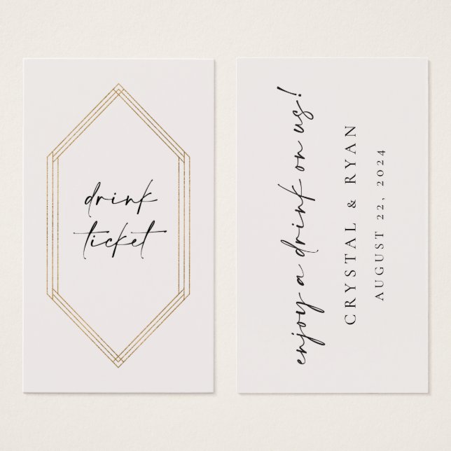 Bar Ticket Drink Token Wedding Reception Card C100 (Anverso y reverso)
