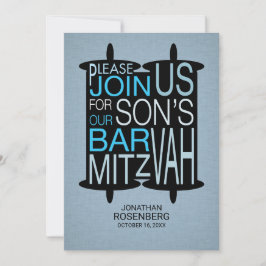 Bar Torah moderno Mitzvah Invitación gris y azul