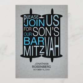 Bar Torah moderno Mitzvah Invitación gris y azul