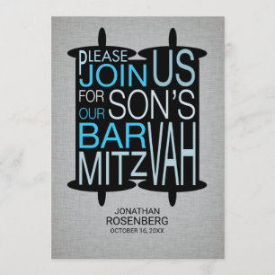 Bar Torah moderno Mitzvah Invitación gris y azul
