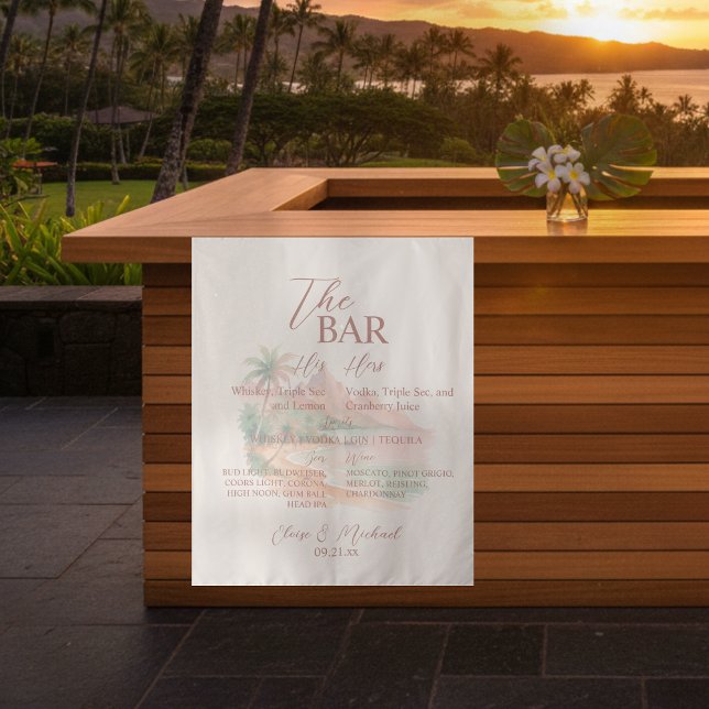 Bar Tropical y Tapiz de Isla de Acuarela de Bebida (Tropical Bar and Signature Drink Watercolor Island Tapestry)